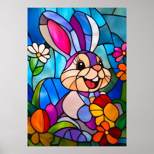 Glas in lood Paashaas Schattige Poster (Voorkant)