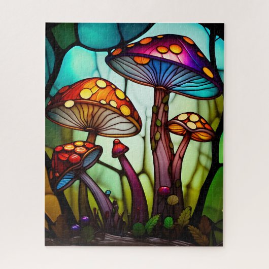 Glas in lood paddenstoelen, feilloze fantastische  legpuzzel (Verticaal)