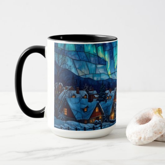 Glas-in-lood Panorama Winterdorp Mok (Met donut)