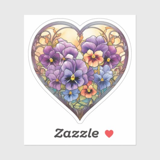 Glas in lood Pansies Hart Sticker (Vel)