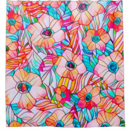 Glas in lood papaver douchegordijn