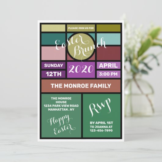 Glas in lood, Pasen Brunch Aankondiging (Staand voorkant)