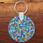 Glas in lood Patroon in blauw Sleutelhanger (Voorkant)