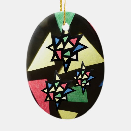 Glas in lood Patroon met 3 sterren Ovaal Ornament (Achterkant)