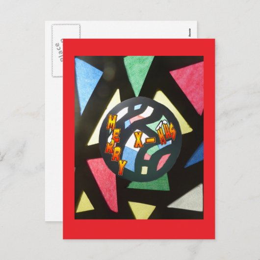 Glas in lood Patroon Xmas Ball Rood Briefkaart (Voorkant / Achterkant)