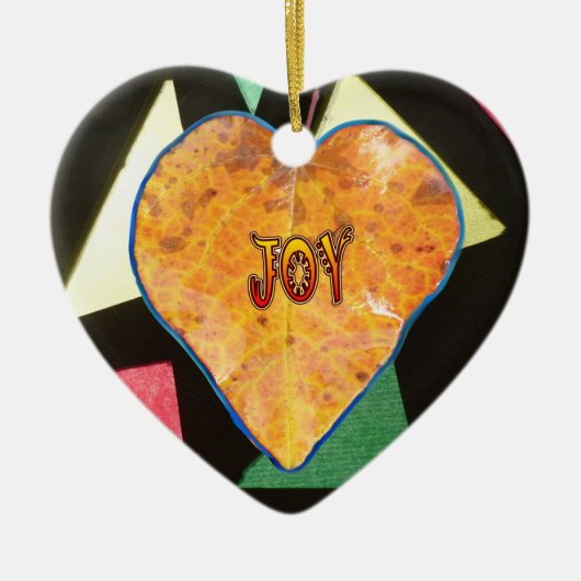 Glas in lood Pattern JOY Leaf Heart Ornament (Voorkant)