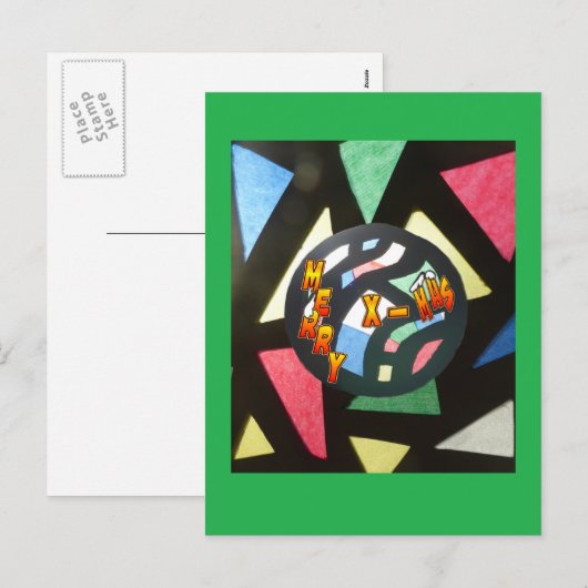 Glas in lood Pattern Xmas Ball Green Briefkaart (Voorkant / Achterkant)