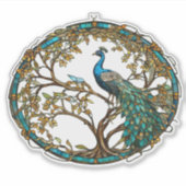 Glas-in-lood Pauw Herfstboom Sticker (Voorkant)
