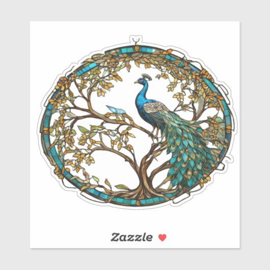 Glas-in-lood Pauw Herfstboom Sticker (Vel)