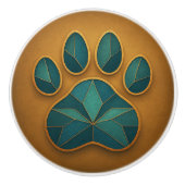 Glas in lood Paw Blauwgroen & Goud Mozaïek Keramis Keramische Knop (Voorkant)