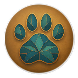 Glas in lood Paw Blauwgroen & Goud Mozaïek Keramis Keramische Knop