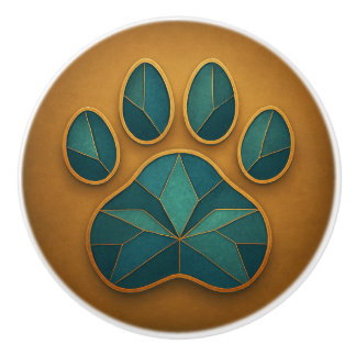 Glas in lood Paw Blauwgroen & Goud Mozaïek Keramis Keramische Knop