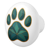 Glas in lood Paw Blauwgroen & Gouden Keramische Kn Keramische Knop (Rechts)