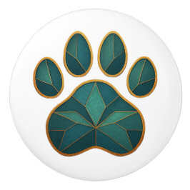 Glas in lood Paw Blauwgroen & Gouden Keramische Kn Knop