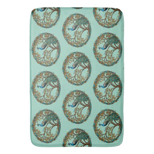 Glas in lood Peacock Autumn Tree Badmat (Voorkant Verticaal)