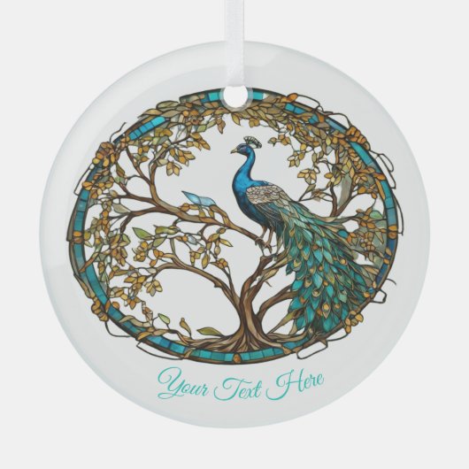 Glas in lood Peacock Autumn Tree Ornament (Voorkant)