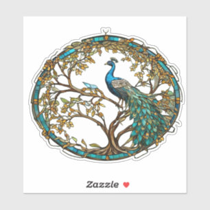 Glas in lood Peacock Autumn Tree Sticker