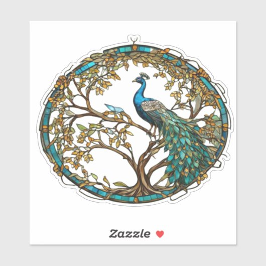 Glas in lood Peacock Autumn Tree Sticker (Vel)