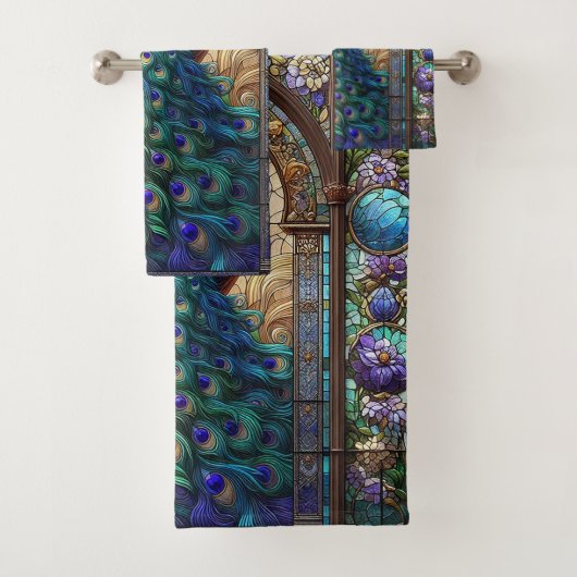 Glas in lood Peacock handdoeken: luxe badhanddoeke Bad Handdoek (Insitu)