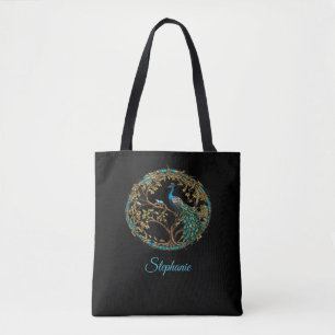Glas in lood Peacock Herfst Tree-Kies uw kleur Tote Bag