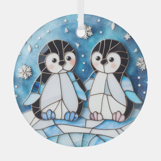 Glas in lood pinguïns ornament (Voorkant)