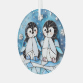 Glas in lood pinguïns ornament (Voorkant links)