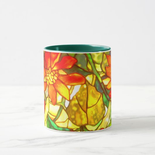 Glas in lood poinsettia bloem  bloem mok (Midden)