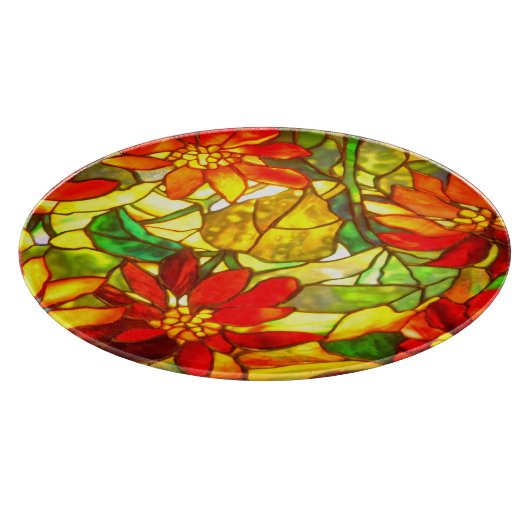 Glas in lood poinsettia bloem  bloem snijplank (Hoek)