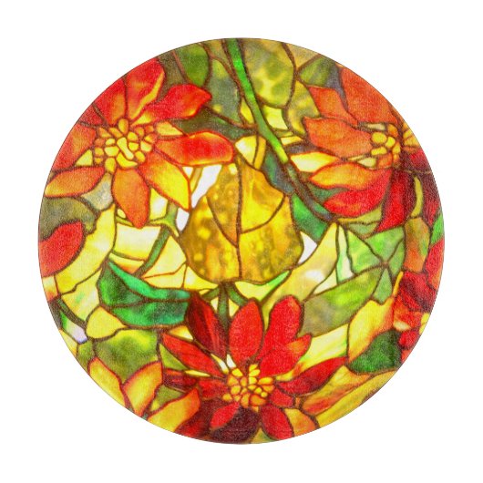 Glas in lood poinsettia bloem  bloem snijplank (Voorkant)