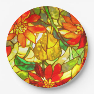 Glas-in-lood poinsettia bloem vintage bloem papieren bordje