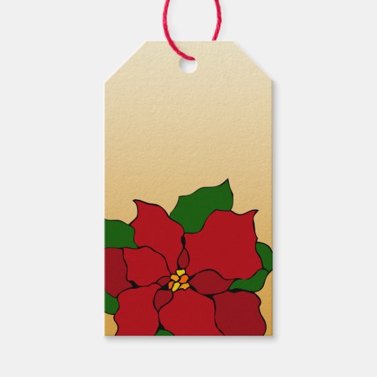 Glas-in-lood poinsettia cadeaulabel (Voorkant)