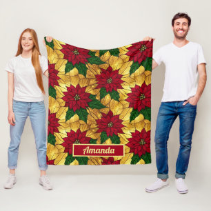 Glas-in-lood Poinsettia Gezellige Kerstmis Fleece Deken