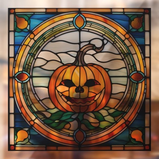 Glas in lood Pompoen Kleurrijke Mozaïek Halloween Raamsticker (Vel 2)
