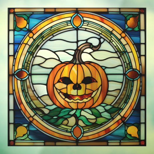 Glas in lood Pompoen Kleurrijke Mozaïek Halloween Raamsticker (Vel 3)