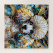 Glas in lood Poodle levendig geel blauw Legpuzzel (Horizontaal)