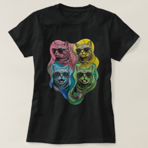 Glas-in-lood Pop Art Kat Zonnebril T-shirt