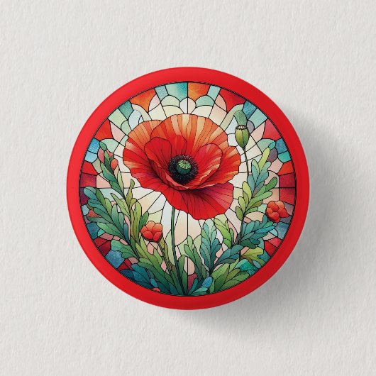 Glas in lood Poppy Ronde Button 3,2 Cm (Voorkant)