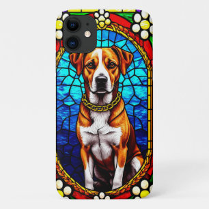 Glas-in-lood-portret van een hond met gouden ketti Case-Mate iPhone case