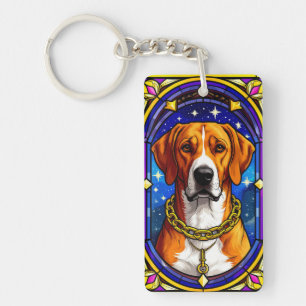 Glas-in-lood-portret van een hond met gouden ketti sleutelhanger