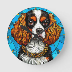 Glas-in-lood portret van een hond ronde klok