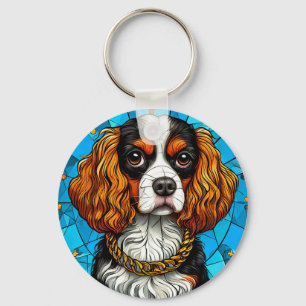 Glas-in-lood portret van een hond sleutelhanger