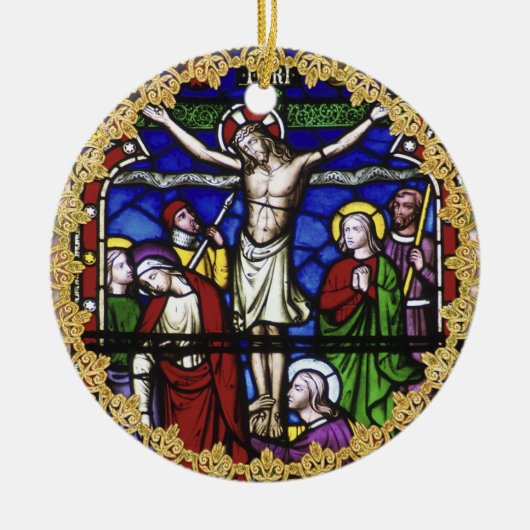 Glas in lood Priest Ordination Jubileum Keramisch Ornament (Voorkant)