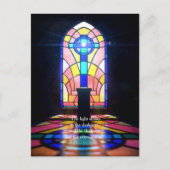 Glas in lood raam licht door een kerk briefkaart (Voorkant)
