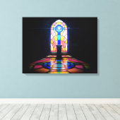 Glas in lood raam licht door een kerk canvas afdruk (Insitu (Houten vloer))