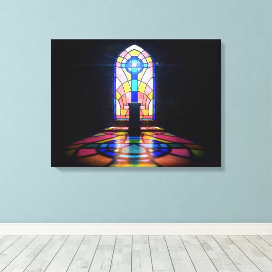 Glas in lood raam licht door een kerk canvas afdruk (Insitu (Houten vloer))