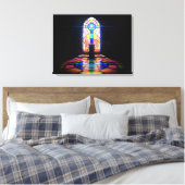 Glas in lood raam licht door een kerk canvas afdruk (Insitu (Slaapkamer))