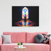 Glas in lood raam licht door een kerk canvas afdruk (Insitu (Woonkamer))