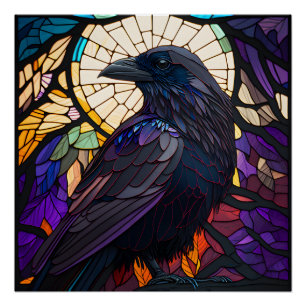 Glas in lood Raven, Heksen's familiaire, grote Perfect Poster