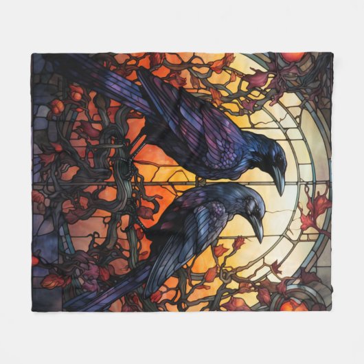 Glas in lood Ravens Fleece Deken (Voorkant (Horizontaal))