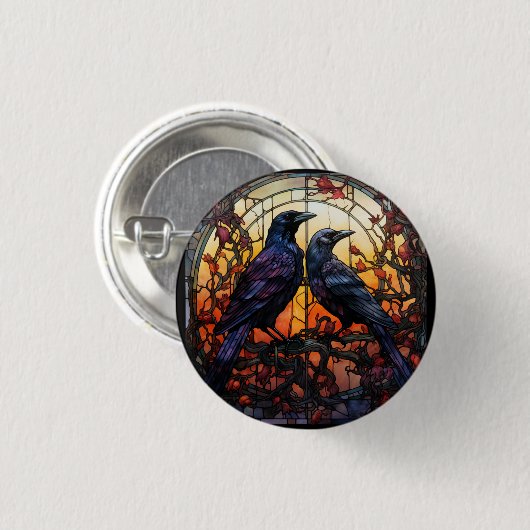 Glas in lood Ravens Ronde Button 3,2 Cm (Voorkant /achterkant)